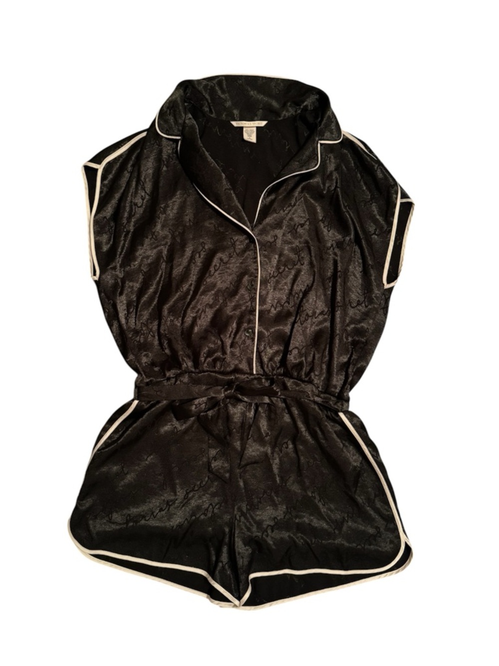 Victoria's Secret Black One-piece Satin Romper Pajamas (M)